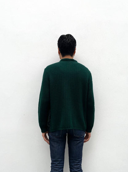 Vintage leather switching wool cardigan.