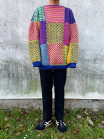 80s-90s hand knit oversized patchwork sweater