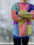 80s-90s hand knit oversized patchwork sweater
