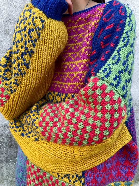 80s-90s hand knit oversized patchwork sweater