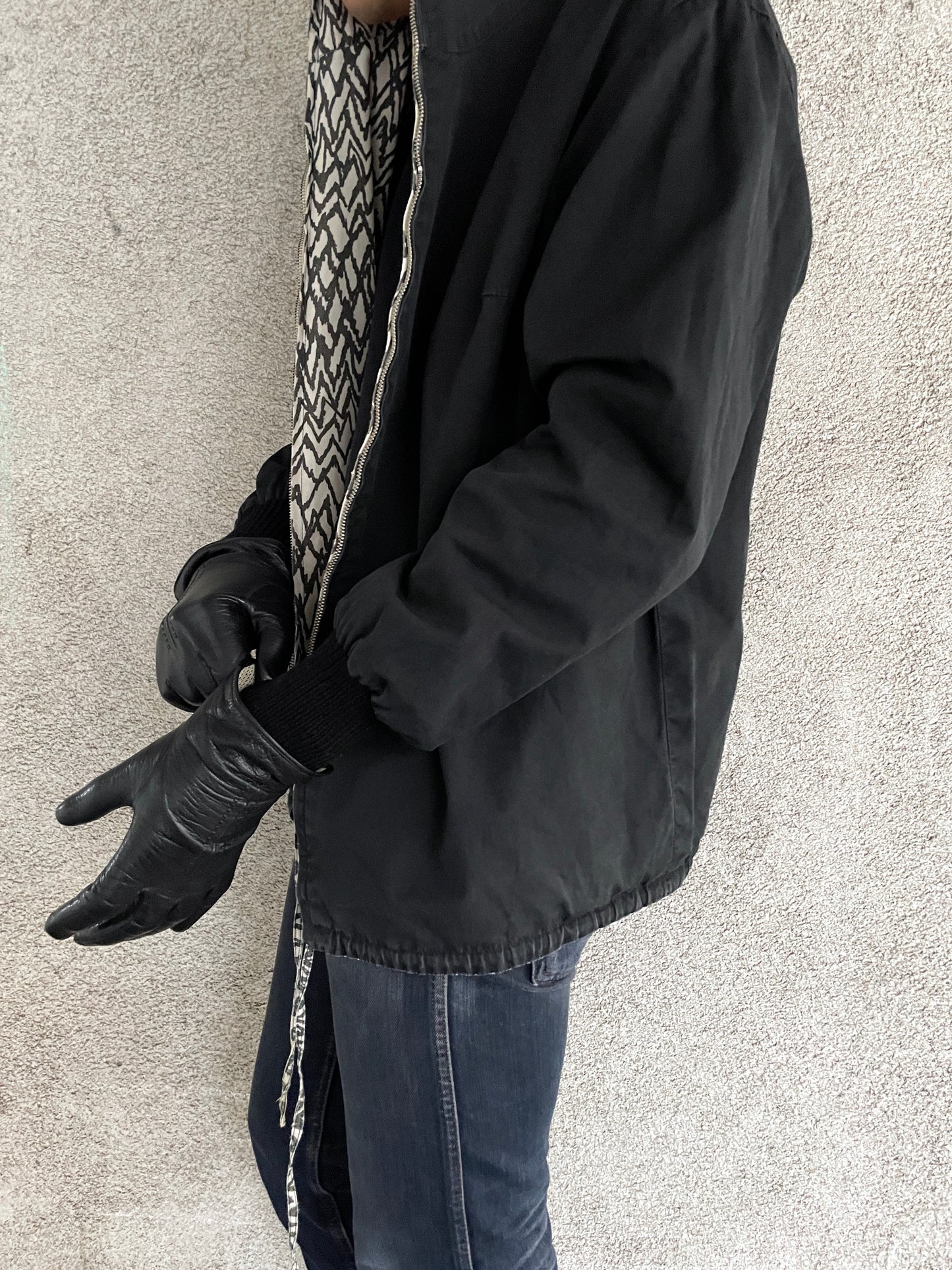 60's black × white cotton zip up parka