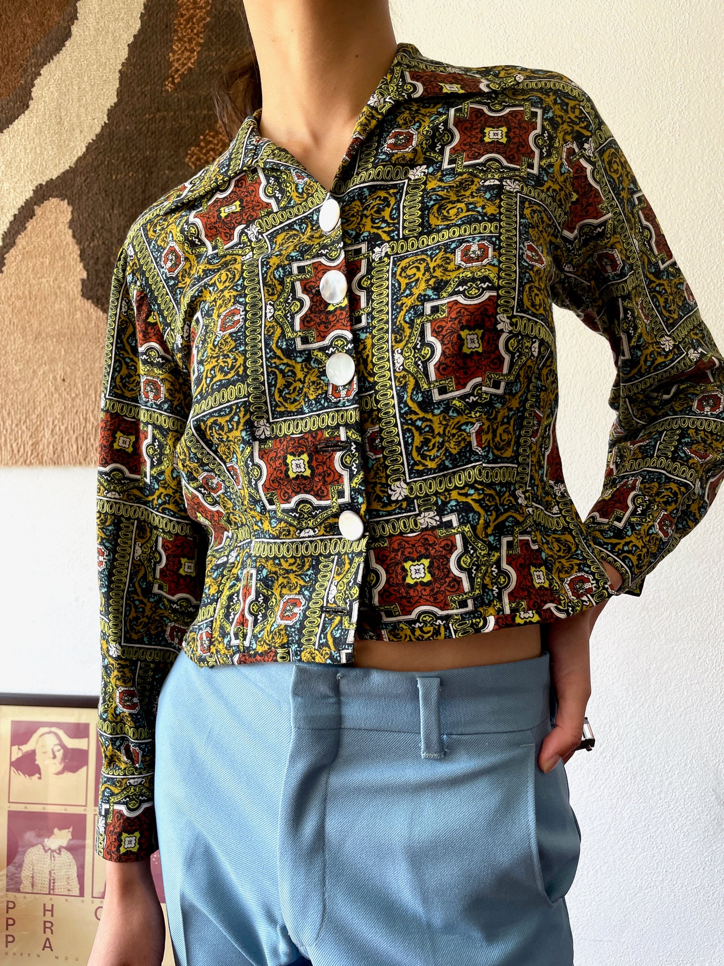 vintage batik open collar shirt