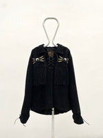 Black suède leather fringe pullover