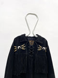 Black suède leather fringe pullover