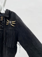 Black suède leather fringe pullover