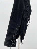 Black suède leather fringe pullover