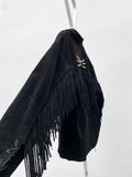 Black suède leather fringe pullover