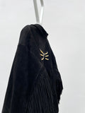 Black suède leather fringe pullover