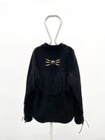 Black suède leather fringe pullover