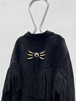 Black suède leather fringe pullover