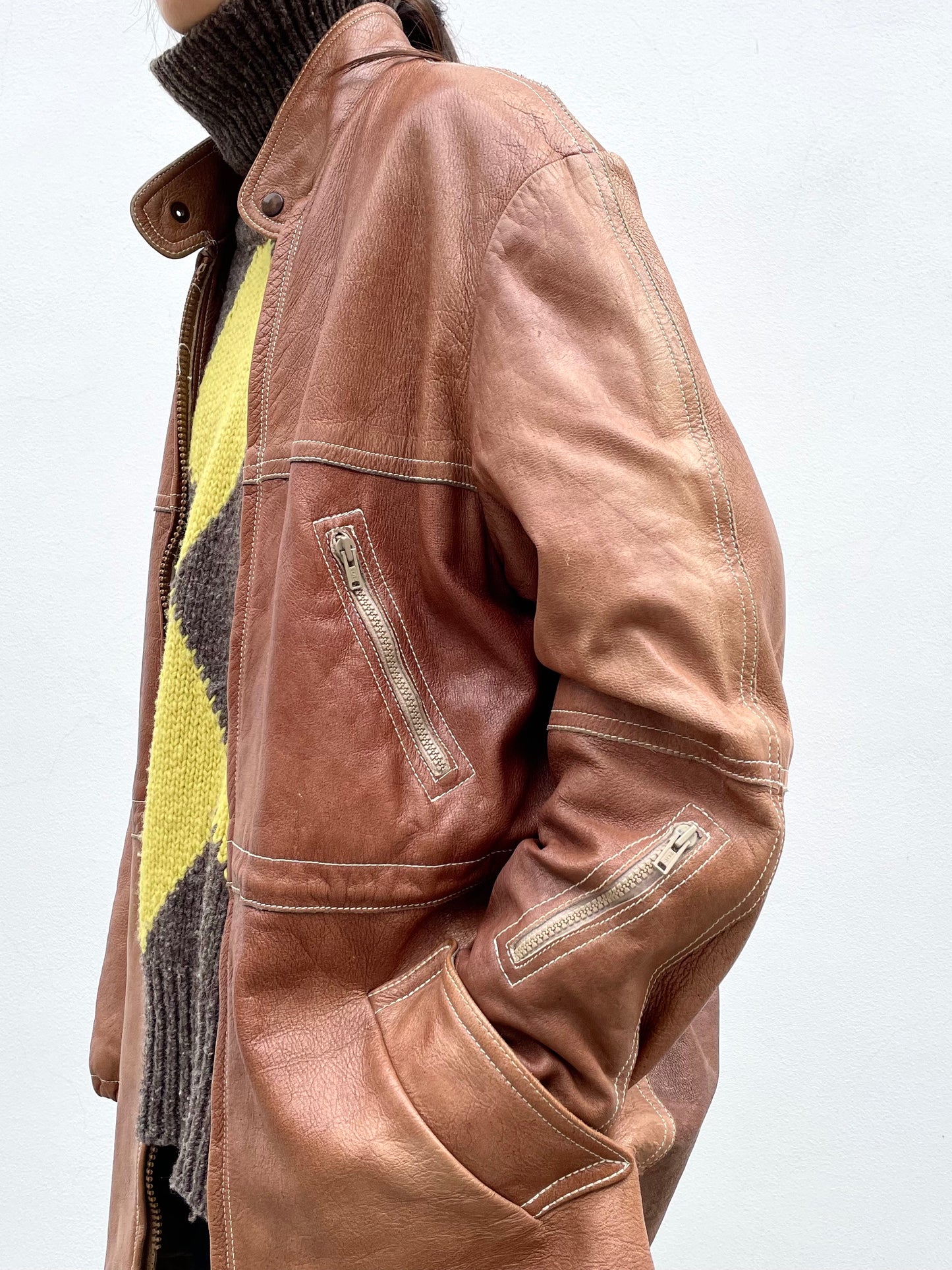 Finland Elk leather zip coat