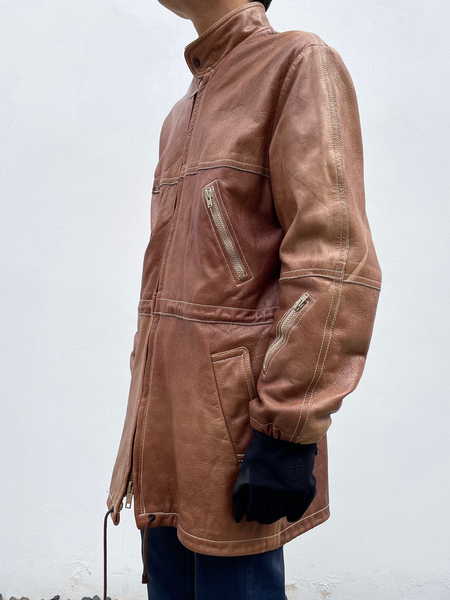 Finland Elk leather zip coat