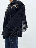 Black suède leather fringe pullover