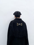 Black suède leather fringe pullover