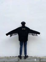 Black suède leather fringe pullover