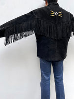 Black suède leather fringe pullover