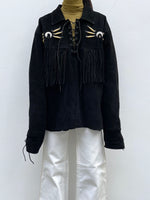 Black suède leather fringe pullover