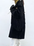 Black suède leather fringe pullover