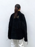 Black suède leather fringe pullover