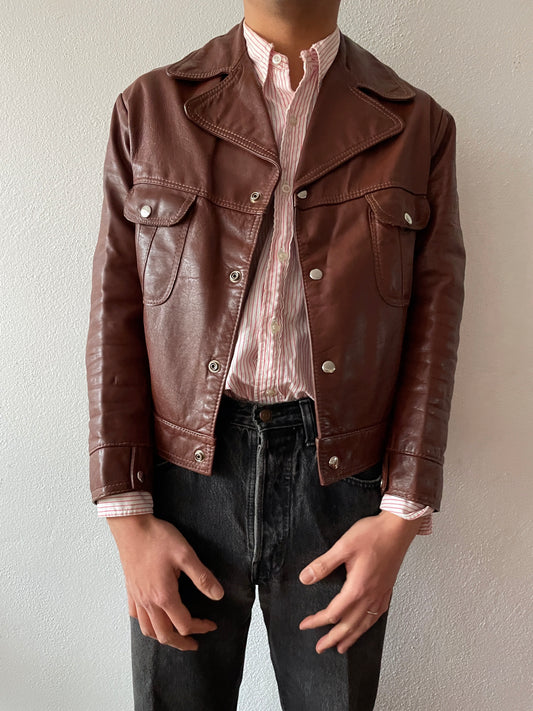 70's-80's cropped brown leather jacket
