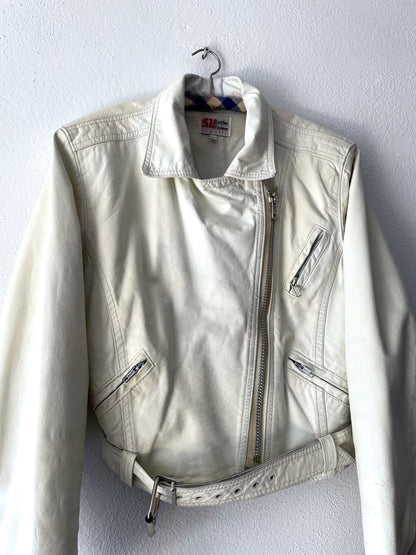 80's white leather biker jacket