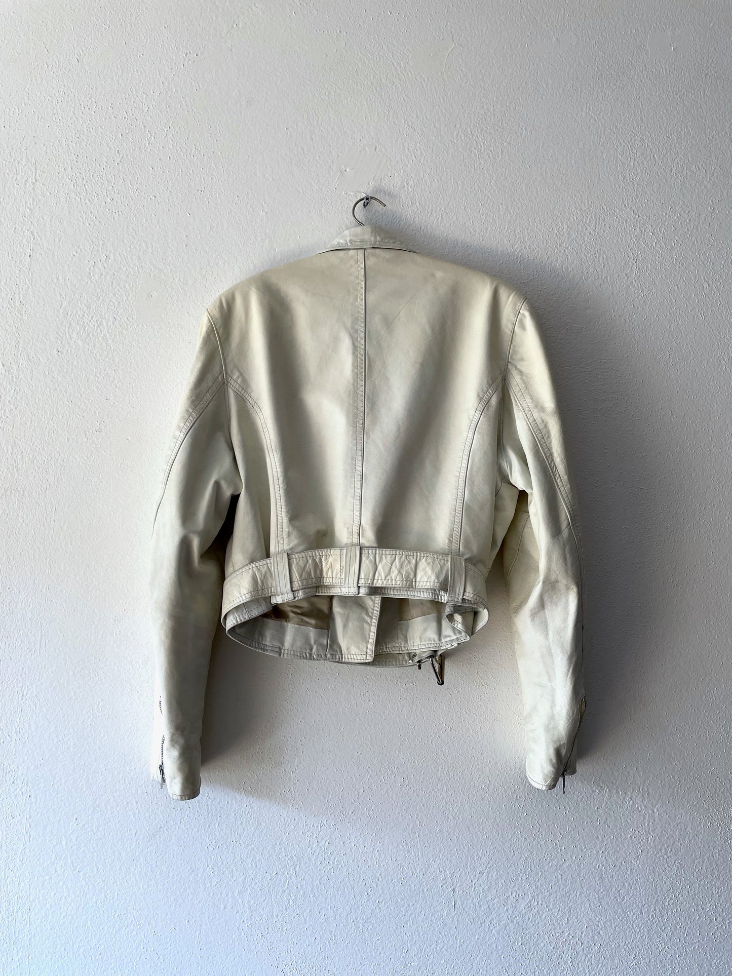 80's white leather biker jacket