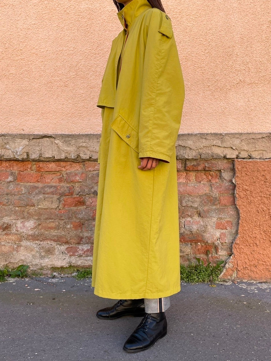 mustard nylon trench coat