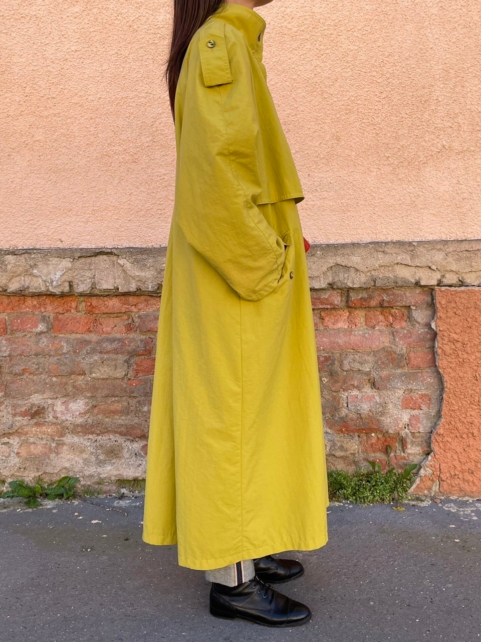 mustard nylon trench coat