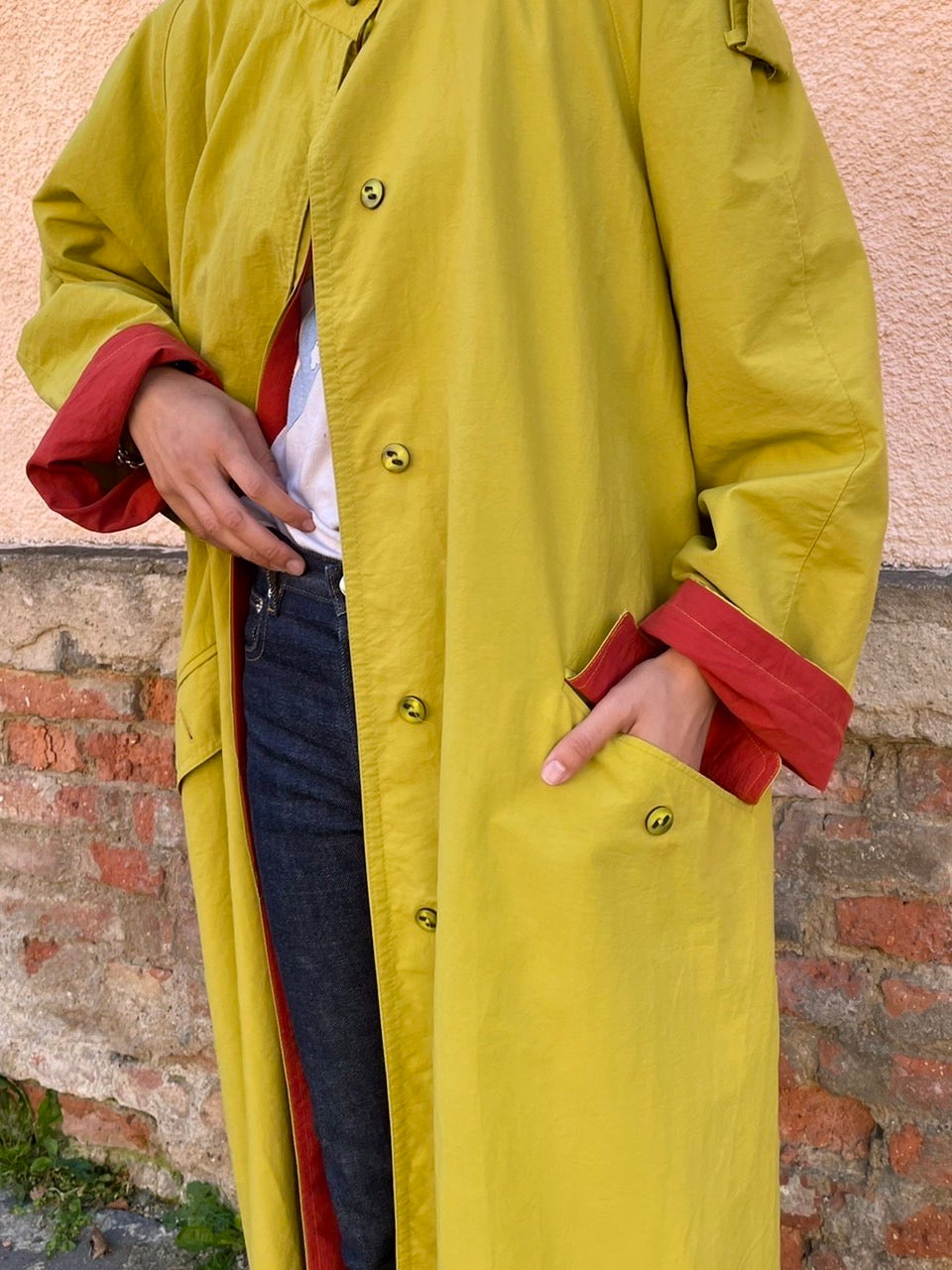 mustard nylon trench coat