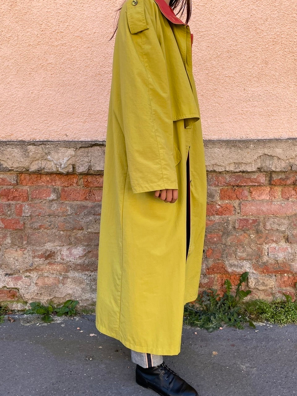 mustard nylon trench coat