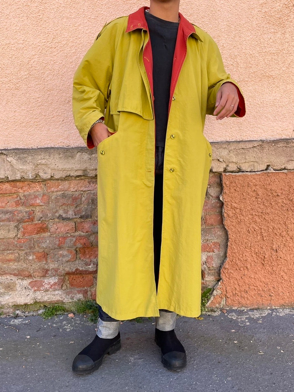 mustard nylon trench coat