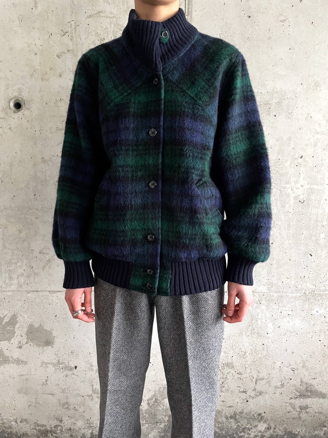 80s black watch tartan wool blouson