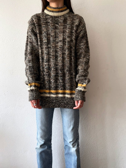 80's woolen bold rib sweater