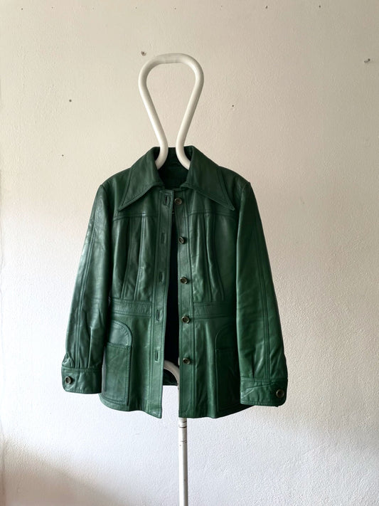 70's dark ivy green leather